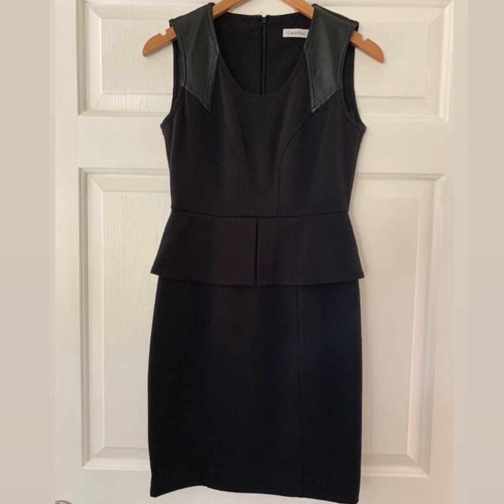 Calvin Klein leather shoulders peplum dress
